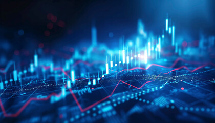 Poster - business char and graph digital future blue background, Digital Financial Growth: Business Graphs & Stock Market Analysis Banner