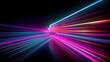 © Sunday Cat Studio - Blue pink and purple neon glow laser beam light lines moving fast,digital, high speed internet, cyberpunk, techonogy backdrop. futuristic abstract background.