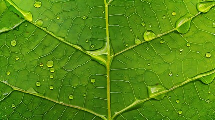 Aufkleber - Generative AI : water drops after rain on green leaf