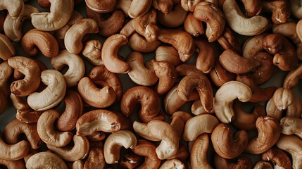 Poster - Generative AI : Roasted cashew nuts, texture and background. Top view.