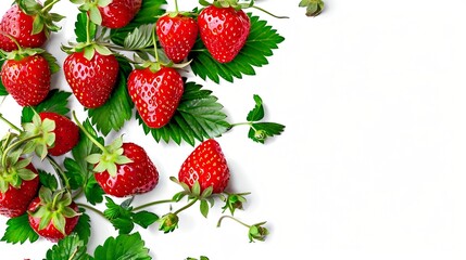 Poster - Generative AI : Ripe strawberries isolated on white background