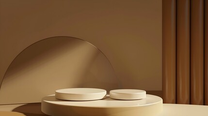 Poster - Generative AI : 3d podium with brown background for cosmetic