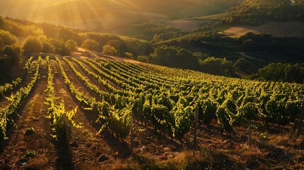 Poster - Generative AI : Vineyards at sunset with beautiful light. Gascony, France