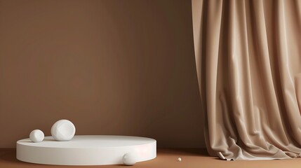 Poster - Generative AI : 3d podium with brown background for cosmetic