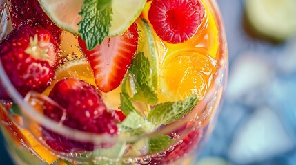Poster - Generative AI : Detox fruit infused water. Refreshing summer homemade cocktail, selective focus.