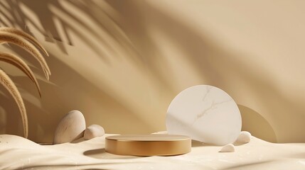 Poster - Generative AI : 3d podium with brown background for cosmetic