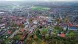 Fototapeta Morze - Aerial of the old town around the city Bad Bentheim in Germany on a cloudy noon in fall
