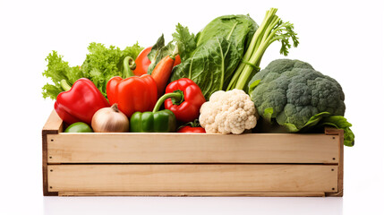 fresh vegetables in a wooden box