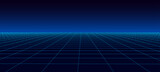 Fototapeta Pokój dzieciecy - Vector perspective mesh. Detailed lines on a blue background. 3d illustration.