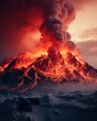 Volcanic Fury: Red Hot Lava Flowing Down Mountain