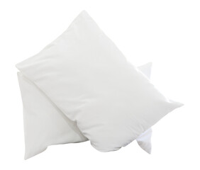 Wall Mural - Two white pillows with cases after guest's use in hotel or resort room isolated with clipping path in png file format