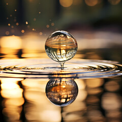 Poster - Macro shot of a water droplet creating ripples. 