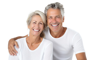 happy elderly couple smiling together with their family in their home, on transparent background.