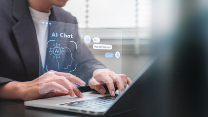 Leinwandbilder - Artificial intelligence technology. Human uses AI chatbot, artificial intelligence, futuristic technology transformation to generate something through prompts.