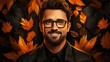 Smiling man with glasses among autumn leaves