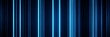 Blue neon light vertical lines on dark background banner. Abstract blue lines.