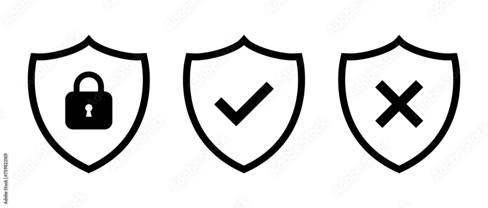 Security shield line icon vector. Shields with padlock, checkmark, and ...