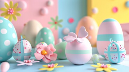Poster - An array of beautifully decorated Easter eggs amidst springtime ornaments against a pastel backdrop