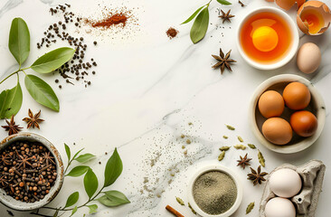 Wall Mural - Assorted Cooking Spices and Herbs, Top View Culinary Ingredients