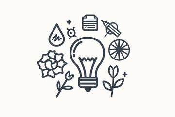 Poster - Line drawing of an artistic lightbulb surrounded by symbols representing nature and creativity
