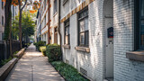 Fototapeta Uliczki - Crimson and Azure Art Deco Townhouses on Sidewalk Gen AI