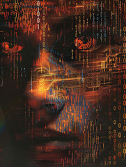 Wall Mural - Abstract Digital Human Profile, Binary Code Human Visage, Cyberspace Entity Representation, 