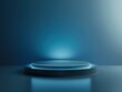 © Luis David - Podio fotografico para presentacion de productos y foto montaje en colores azules oscuros y luz. Render 3D en vista frontal