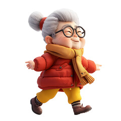 Sticker - a grandmother character are walking with very happy emotion