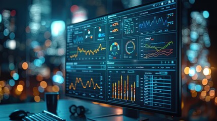 Fototapete - Business results evaluation, The systems to strategic business planning concept, Professional key performance indicator metrics dashboard for sales. Generative AI.