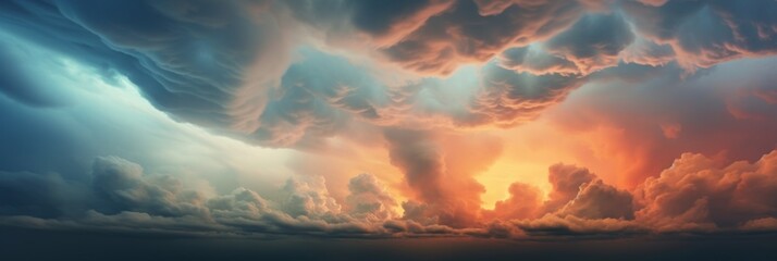 Wall Mural - dramatic huge clouds of thunderstorm on sky with sunset