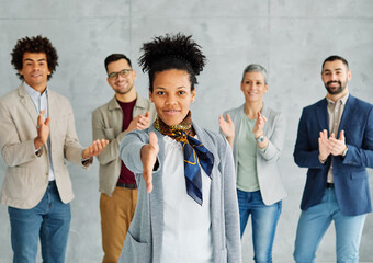 Wall Mural - business handshake meeting teamwork woman office agreement businesswoman success group cooperation greeting colleague student manager hand deal contract corporate team