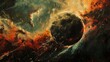 Zombie apocalypse among the stars: A visually stunning abstract representation of the collision between space exploration and the relentless onslaught of the undead.
