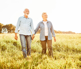 Wall Mural - woman man outdoor senior couple happy lifestyle retirement together smiling love old nature mature