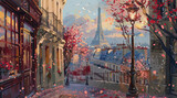 Fototapeta  - Illustration of street and city atmosphere in Paris, France in the past.