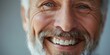 Macro closeup of senior man's smile showcasing flawless teeth with a dental implant. Concept Dental Implants, Senior Smile, Close-up Photography, Healthy Teeth, Senior Portraits