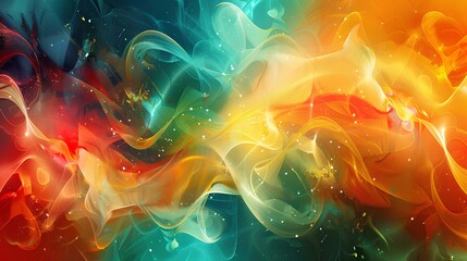 Sticker - Vibrant Energy: Abstract Colorful Background with Light, Smoke, and Motion in a Futuristic Illustration of Fractal Art