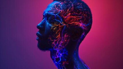 Poster - Brain and thinking in a human head. Brain Nervous System concept. Deep learning, Artificial Intelligence and Machine learning, AI Technology, Thinking concept.