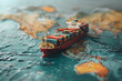 Containerschiffmodell auf Weltkarte
