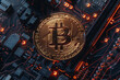 Digital Currency Evolution: Bitcoin on High-Tech Circuit Board