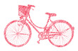 Red sketch of an old bicycle with basket on white background for