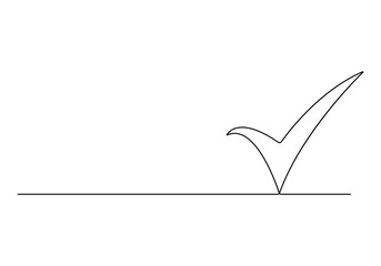 Poster - check mark in one continuous line drawing vector illustration.