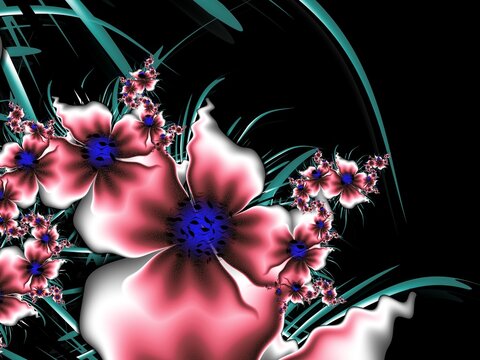 Fantastic multicolored flowers. Fractal artwork for use as templates, computer backgrounds, label printing and more. Graphic background design.