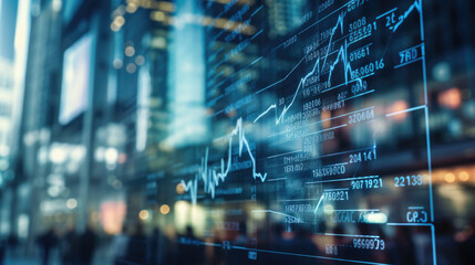 Canvas Print - Close-up of a digital screen displaying financial stock market data with graphs and analytics, illustrating market trends and investment analysis.