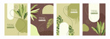 Fototapeta Kosmos - Botanical natural design. Set of vertical templates for posters, banners, cards, flyers, brochures. Plants and leaves. Eco. Spring garden. Vector flat illustration.