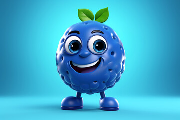 Wall Mural - Cute Cartoon Blueberry character with smile on blue background