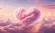Beautiful pink heart on the clouds background. 3d render illustration