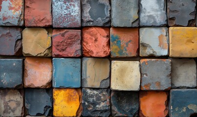 Wall Mural - Abstract background texture made of colored stone tiles.