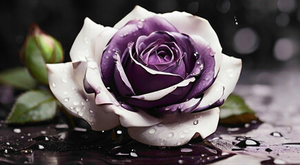 Wall Mural - purple and white roses with close view 