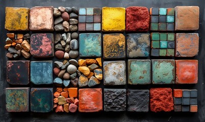 Wall Mural - abstract background texture made of colored stone tiles.