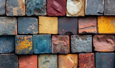 Wall Mural - Abstract background texture made of colored stone tiles.